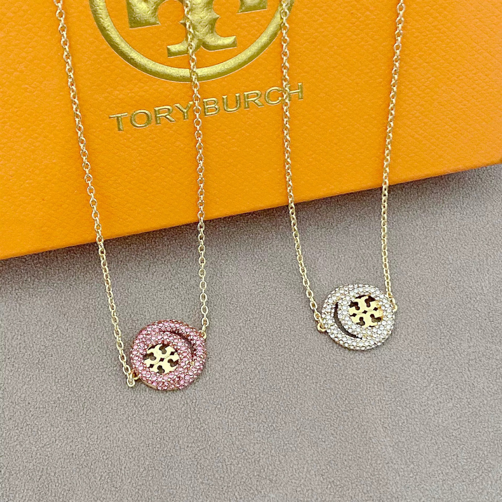 Tory Burch Double Circle Letter Rhinestone Necklace